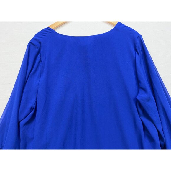 Grace Womens V-Neck Blouse Plus Size 2X Blue Ruffle Sleeve Pullover Sheer Y2K - Picture 11 of 11